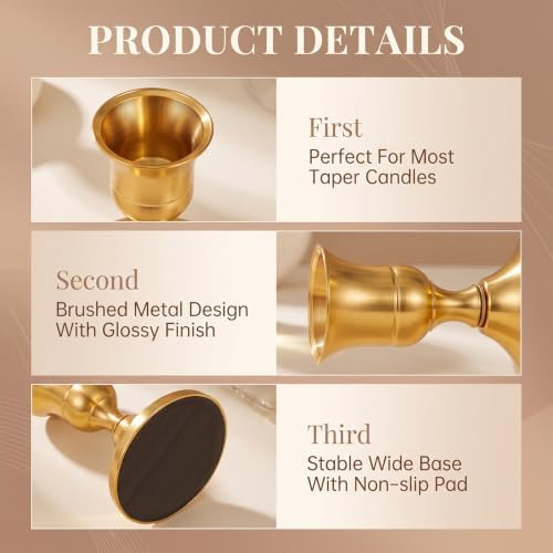 Gold Taper Candle Holder Set of 12,Vintage Small Low Brass Candlestick Holders,Short Skinny Candle Stick Holders for Dinner Room Table Centerpiece or Mantel Wedding Party Decor - Image 3