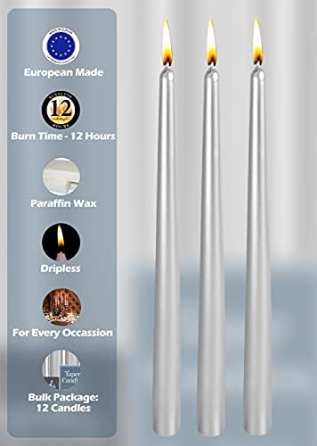 Hyoola 12 Pack Tall Metallic Taper Candles - 14 Inch Silver Metallic, Dripless, Unscented Dinner Candle - Paraffin Wax with Cotton Wicks - Image 4