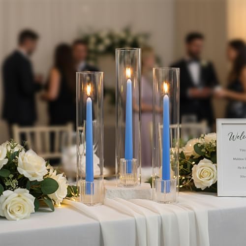 LETINE Hurricane Candle Holders with Ribbed Taper Candle Holders Set of 3(14")- Windproof & Elegant Candle Holder with Glass Cover for Outdoor&Indoors Wedding Centerpieces, Events & Home Decor by LETINE