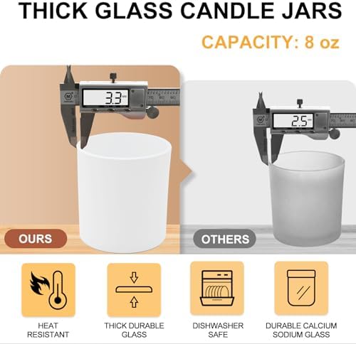 SHOWIN 8 OZ Thick Candle Jars for Making Candles 15 Pcs, White Empty Jars with Wood Lids for Candle Making, Sample Container,Matte White - Image 2