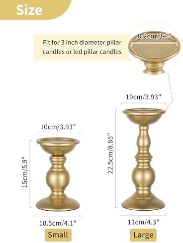 NUPTIO Gold Pillar Candle Holder: Brass Tall Stand for 3" Candles - Image 5