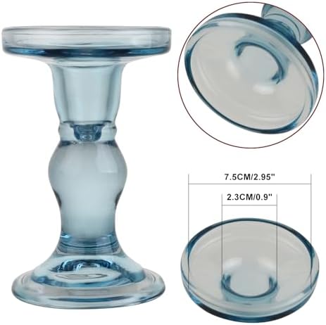 3-Piece Set of Blue Glass Candlestick, Crystal Candlestick Holder Holder and Conical Candle, Christmas Candle Holder Decoration, Family Living Room Wedding Candle Holder (Blue) - Image 3
