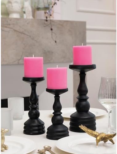 CANDWAX 3x3 Pink Pillar Candles Set of 3 - Long Burning Unscented Smokeless Dripless Pillar Candles - Pink Candle Set for Wedding, Special Occasions and Ordinary Dinners - Spring Candle Pillars - Image 4