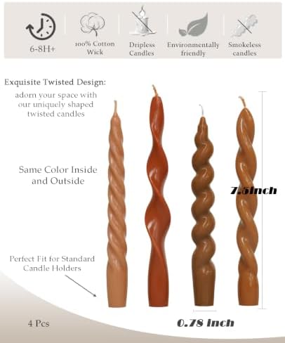 Fall Taper Candles Orange Spiral Candlesticks-Unscented Candles for Fall Harvest Thanksgiving Dinners Parties and Home Decor-4 Pack-7.5inch - Image 4
