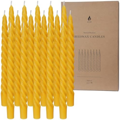 16PCS 10-Inch Pure Beeswax Spiral Taper Candles, Natural Raw, Dripless by Aglary