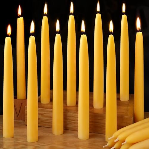 8 Inch Beeswax Taper Candles,24 Pack,Unscented Yellow by Capaniel