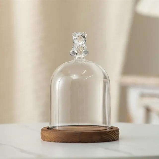 12 * 16cm Big Size Antique Base Different Top Glass Dome Vase Home Decoration Transparent Candle Cover Wedding Friend Favor Gift (1set Bear Dome Base) by BDMYFNSENERETY