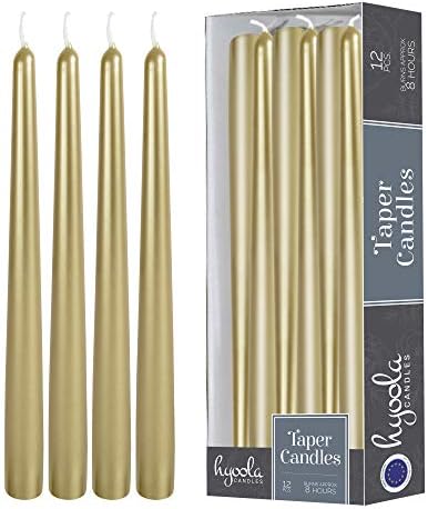 Hyoola Tall Metallic Cream Gold Taper Candles - 10 Inch - Dripless - 12 Pack - 8 Hour Burn Time by Hyoola