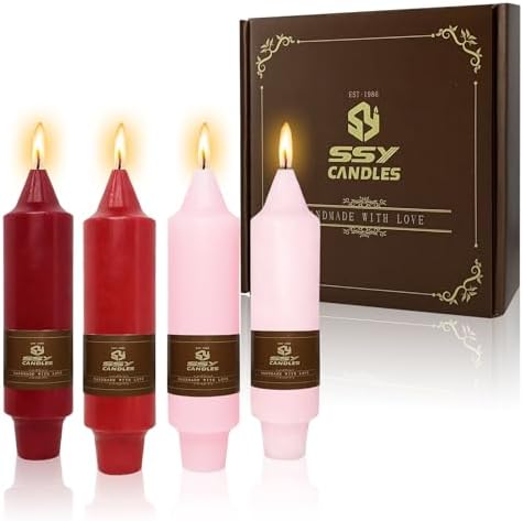 NJAO HOO 5 Inch Short Taper Candle Valentine's Day Candlesticks Red Unscented Dripless for Date Home Dinner Decor Party, 4 Pack by NJAOHOO