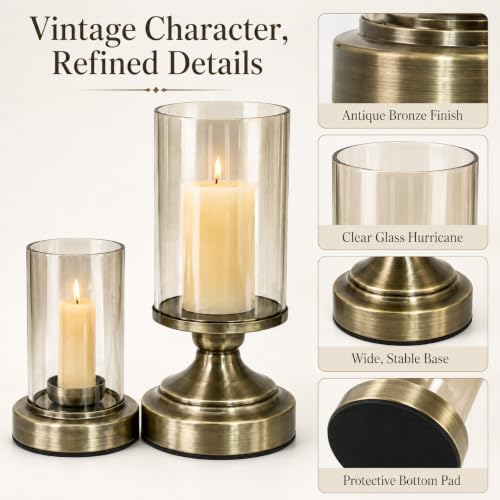 Glass Hurricane Candle Holders Set of 2 for Taper and Pillar Candles - Image 4