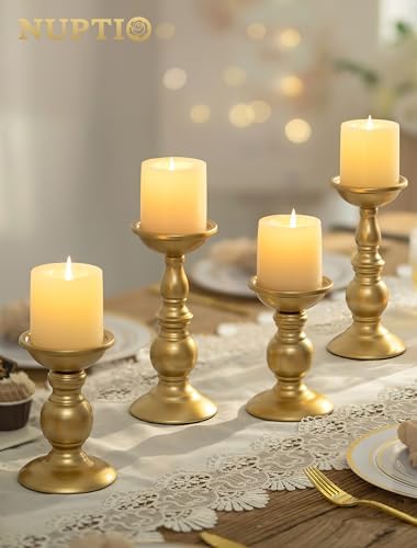 NUPTIO Brass Pillar Candle Holders: Gold Tall Stand for 3" Candles (2 x L) - Image 6
