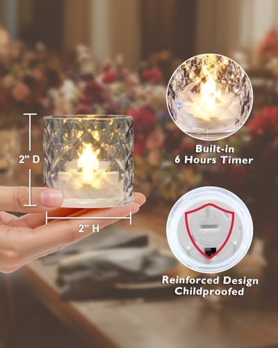 Homemory 2" Clear Acrylic Votive Candle & Holders with Auto Timer, 6 Pack - Image 2