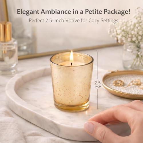 Hosley Set of 12 Gold Mercury Filled Glass Votive Candles. Ideal Gift for Weddings, Bridal Showers, Parties, Home Decor, and Special Events - Image 6