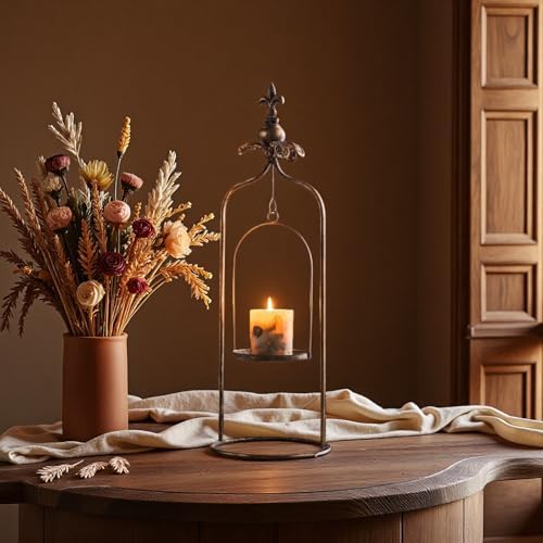 23" Large Vintage Gothic Candle Holder, Handcrafted Distressed Metal Iron Candlestick for Pillar Candles up to 4.5", Antique Farmhouse Fireplace Mantel & Table Centerpiece Decor for Living Room - Image 4