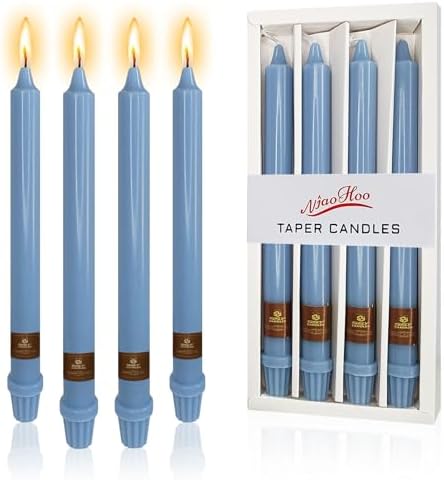 NJAO HOO Grey Blue Candlesticks 10 Inch Handmade Dripless Taper Candles Unscented Colored Candle Set, Pack of 4 - Up to 9-11 Hours Burn by NJAOHOO
