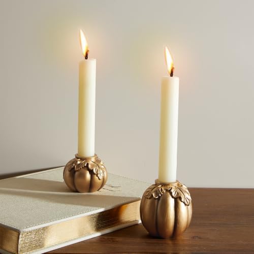 DN DECONATION Fall Pumpkin Candle Holders, Gold Candlestick for Home Decor - Image 2