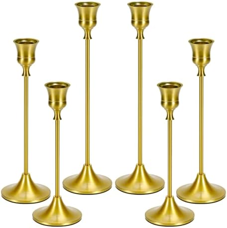 Metal Brass Gold Taper Candlestick Holders Set of 6, Wine‑Glass Shaped Candle Stick Holder with 3 Assorted Heights, Elegant Table Centerpiece Decor for Wedding Christmas Fireplace by dianjingjumei