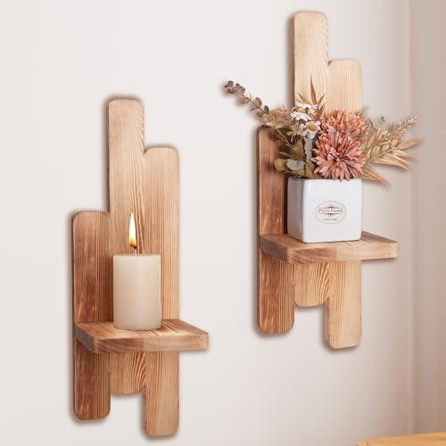 Yorkmills Wall Candle Sconces Set of Two, Wood Wall Sconce Candle Holder by Yorkmills