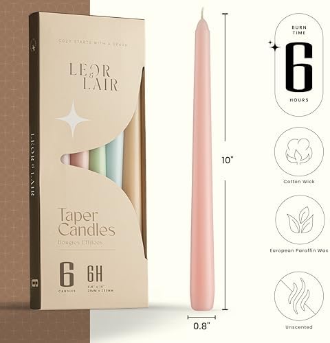 Leor & Lair Pastel Taper Candles, 6 Pack, 10" Tall Candlesticks, Unscented - Image 2