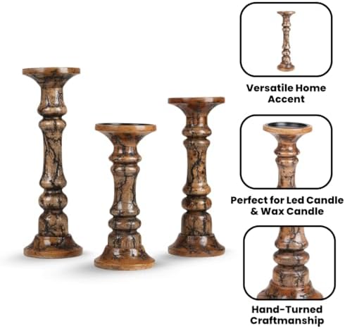 Homebia Design Natural Wooden Pillar Candle Holder Set of 3–14, 12, 10 Inch - Image 4