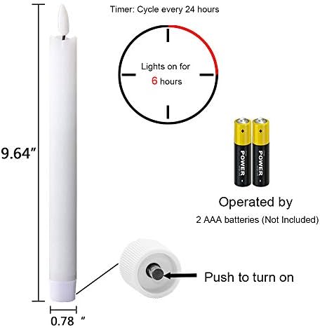 White Flameless LED Taper Candles Battery Operated with 6H Timer - Image 6