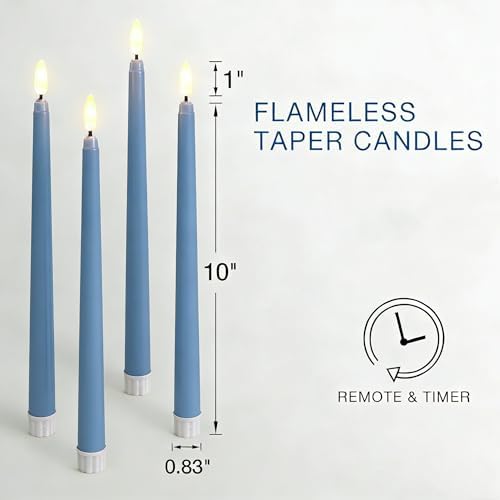 Dusty Blue Flameless Taper Candles with Remote Timer Set of 6 - Image 5