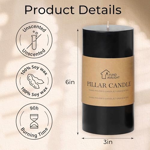 3x6 Inch Black Pillar Candles Set of 3 - Halloween Unscented Pillar Candle - Image 6