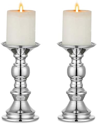 NUPTIO Silver Pillar Candle Holders: Centerpieces for 2 inches Candles by Nuptio