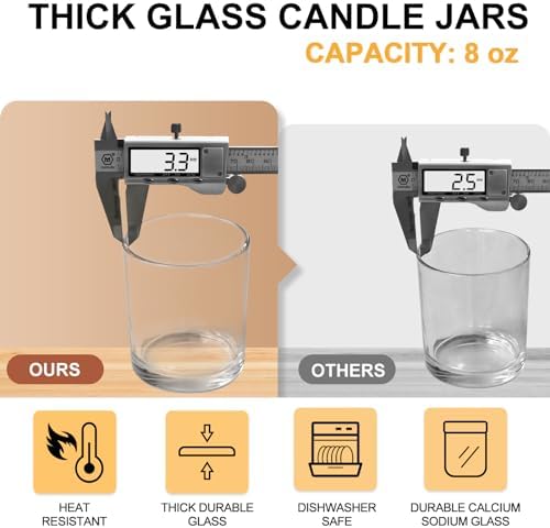 SHOWIN 8 OZ Thick Candle Jars for Making Candles 15 Pcs, Clear Empty Jars with Wood Lids for Candle Making, Sample Container - Image 2