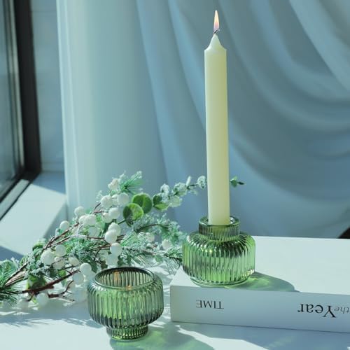 Woho Green Ribbed Taper Candle Holders Set of 8 for Christmas Party Decor - Image 7