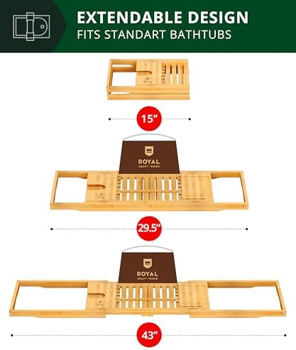 ROYAL CRAFT WOOD Premium Foldable Bathtub Tray Caddy - Wood Bath Tray for Tub, Bamboo Shelf, Expandable Bath Table Trays, Bathtub & Bathroom Accessories for New Home & Mothers, Birthday Gifts for Mom - Image 4