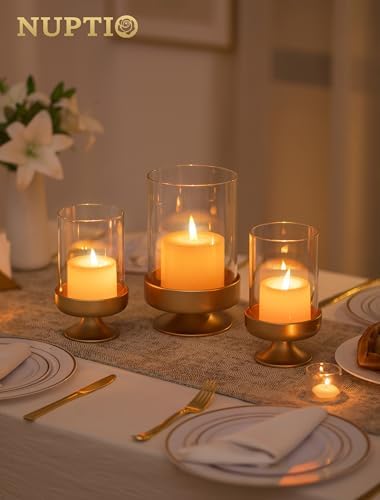 NUPTIO Candle Holders for Pillar Candles: Gold Large Hurricane Holders - Image 3