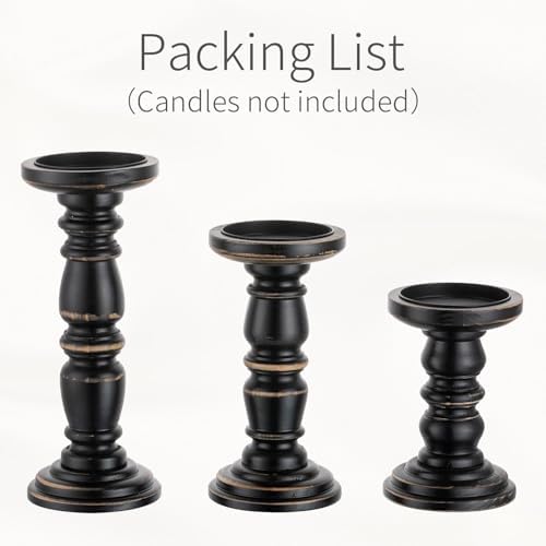 Wood Pillar Candle Holder: Rustic Distressed Black Candle Stand - Image 7