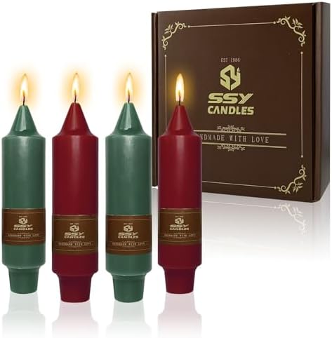 NJAO HOO Christmas Short Taper Candle 5 Inch Christmas Candlesticks Red and Green Unscented Dripless for Home Dinner Decor Party, 4 Pack by NJAOHOO