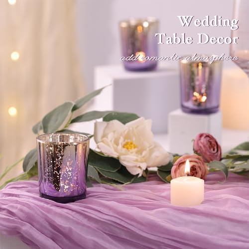 Volens Purple and Gold Party Decorations 12pcs Glass Votive Candle Holders - Image 3