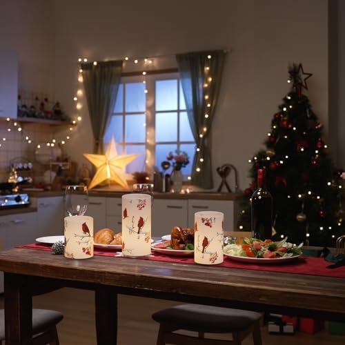 Red Bird LED Glass Flameless Candles Battery Operated Remote - Image 2
