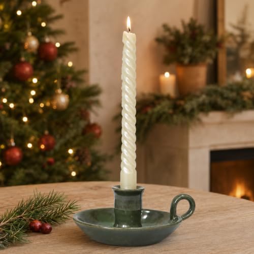 Candle Holder Ceramic Candlestick Holder, Candlelight Stand for Spell Candles, Taper Candles, and Incense, Halloween Christmas Dining Room Home Decoration Display-Reactive Glaze Green - Image 7