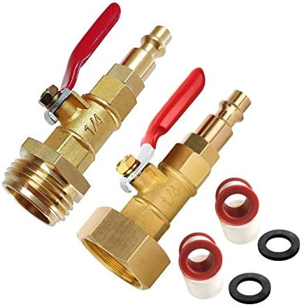 Winterize Blowout Adapter with 1/4" Male Quick Plug & 3/4" Female Garden Hose Threading, Brass Quick Fitting with Ball Valve for Blowing Out Water to Winterize Water Lines (Male+Female GHT) by HHYOOSOO