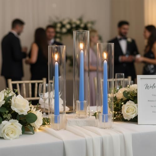 LETINE Hurricane Candle Holders with Ribbed Taper Candle Holders Set of 9(14") - Clear, Windproof & Elegant Candle Holder with Glass Cover for Wedding Centerpieces, Events & Home Decor - Image 7