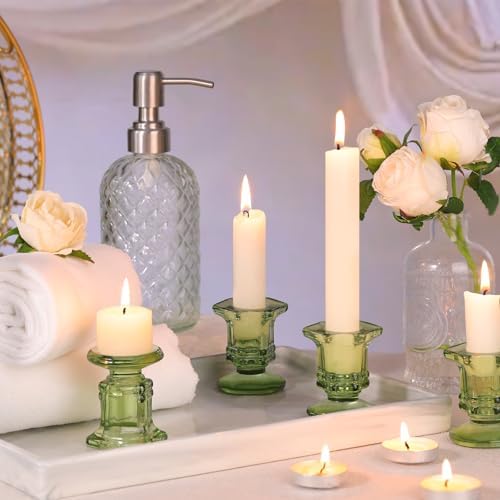 Lanttu 12 Pcs Green Candlestick Holders Bulk Glass Candle Holders Set - Image 5
