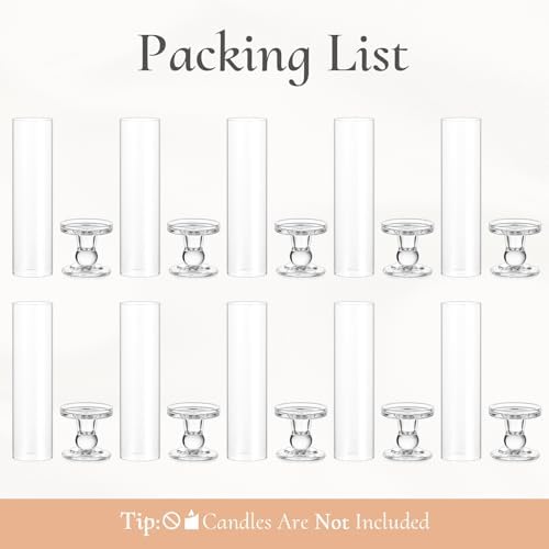 Hurricane Glass Candle Holders: Clear Candlestick Holders Set of 10 - Image 7