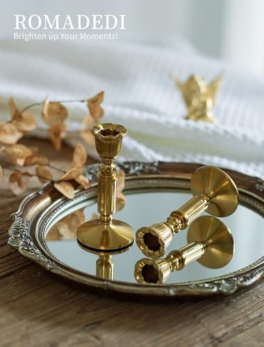 Romadedi Gold Candlestick Holder, Brass Color, Vintage Decor Set of 2 - Image 2