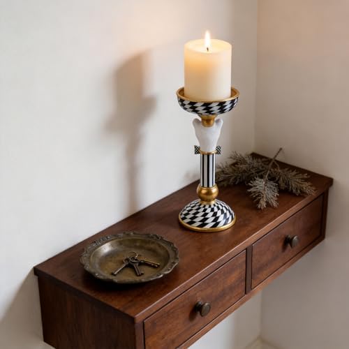 Checkered Animal Candle Holders, Resin Black White Checkered Tiger Head Candlestick Holders, Cute Black-and-White Pillar Candle Stand Home Decorations (Cheetah) - Image 6