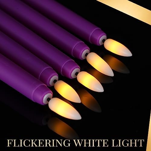Macarrie 24 Packs Flameless Taper Candles Battery Operated Fake 11 Inch Long Candle Light LED Flameless Candlesticks Flickering Tapered for Wedding, Halloween, Christmas(Purple) - Image 3