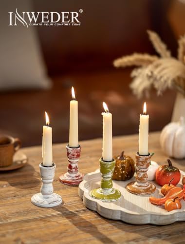 Fall Table Decor Rustic: Wooden Candlestick Holders Set of 4 - Image 5