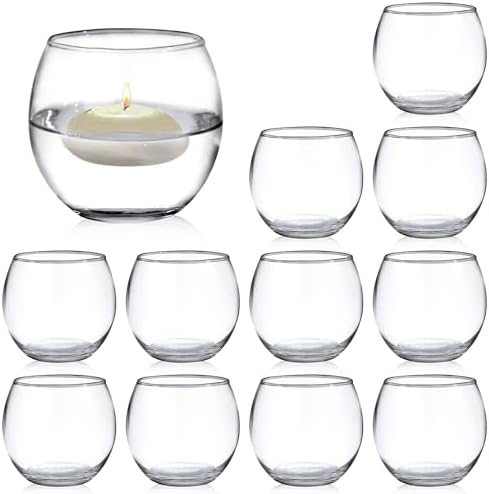 PINIWON 12pcs Clear Glass Round Votive Candle Holders, 2.6'' H x 3.1'' W by PINIWON