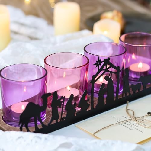 Advent Votive Candle Holder Set, Includes 1 Candle Tray & 4 Candle Holders Christmas Advent Table Centerpiece Decorations Indoor - Image 4