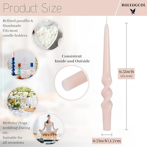 Gradient Pink Smokeless Candles Handmade Twisted Taper Candle 9.5 Inch Unscented Spiral Candlesticks for Dinner Holiday Wedding Home Decor 4 PCS - Image 3