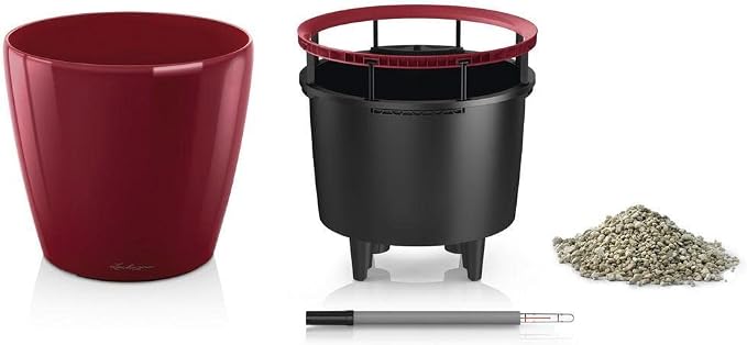 Lechuza Classico LS 35 Scarlet Red High Gloss, Self-Watering Round Planter, D13.8 H13 in