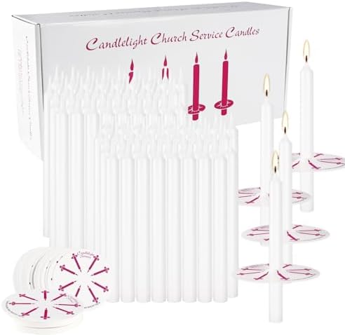 150 Pack Church Candles Bulk – 5 Inch Unscented White Taper Candles with Drip Protectors, Smokeless Prayer Candles for Vigil, Memorial Services, Shabbat, and Religious Ceremonies by ECLHTLNY